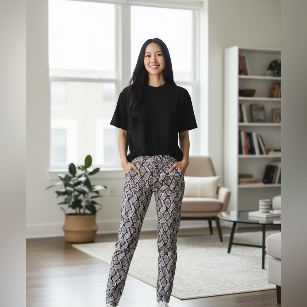 #205 Michael Kors Black and Gray Snake Print Pants